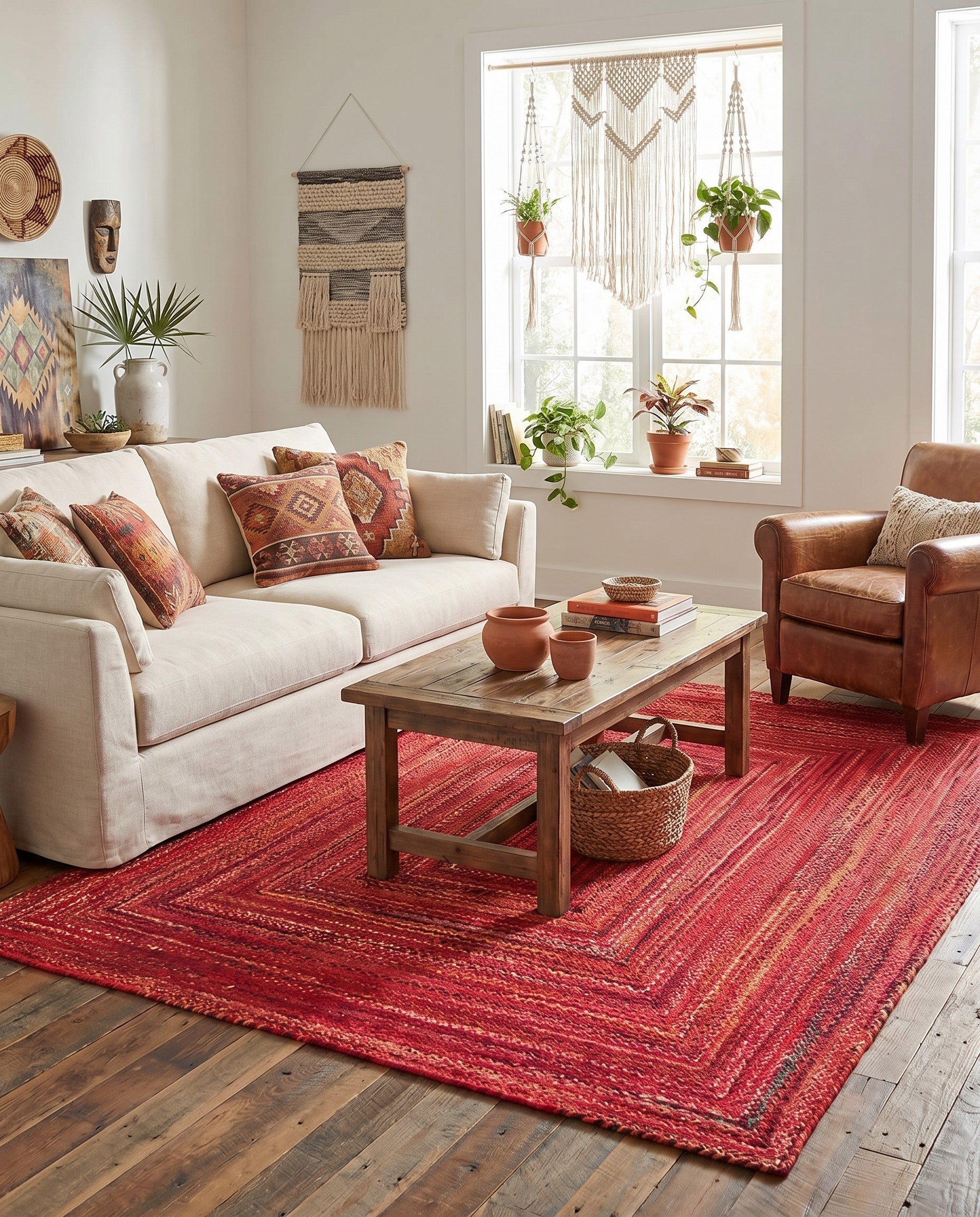 Red Handmade Braided Chindi Rug