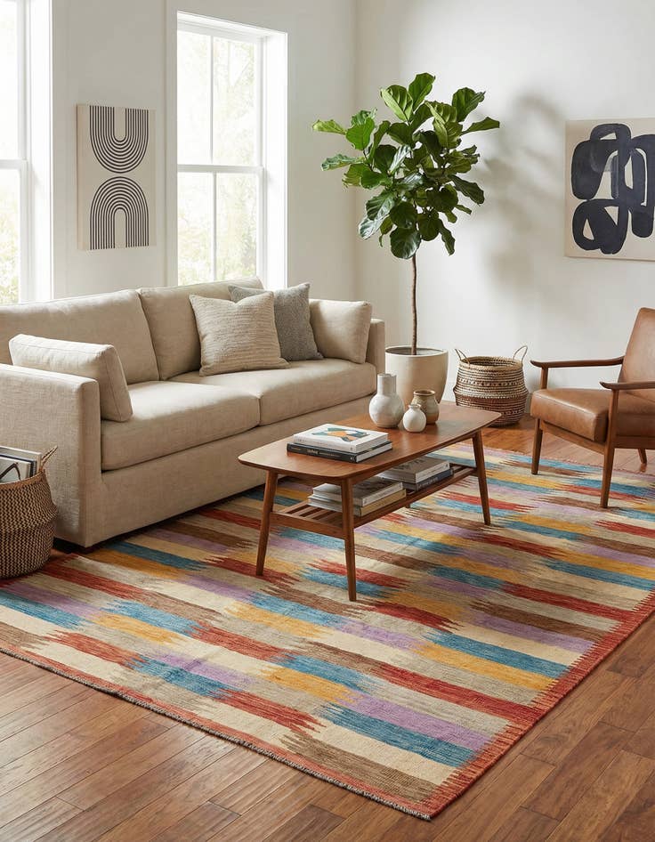 Detail image of 6' 8 x 9' 9  Hand Woven Kilim Modern Wool Rug