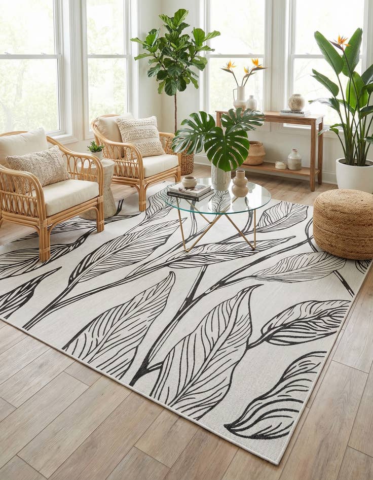 Detail image of 10' 8 x 10' 8  Washable Botanical Indoor / Outdoor Square Rug