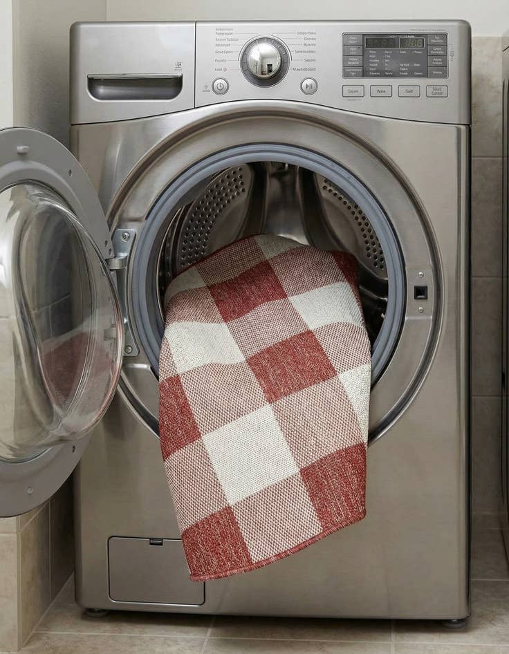 Detail image of 3' x 3'  Washable Checkered Indoor / Outdoor Round Rug