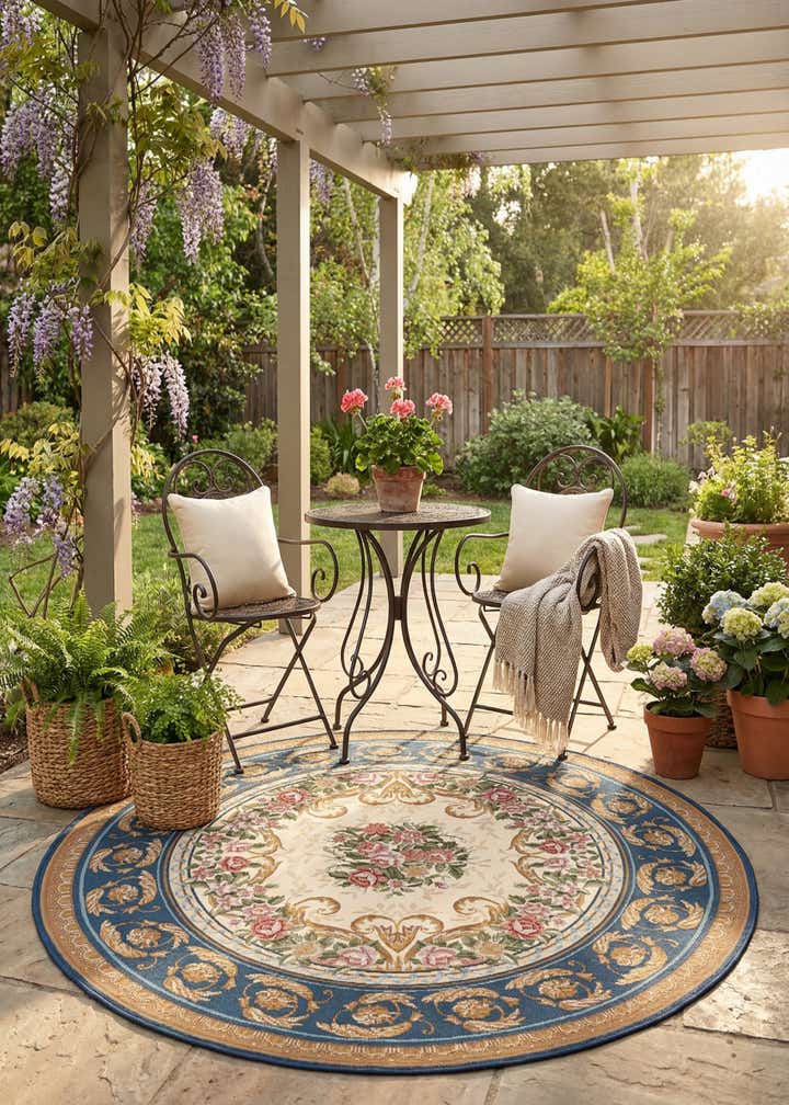 5' x 5' Easy-Clean Traditional Indoor / Outdoor Round Rug