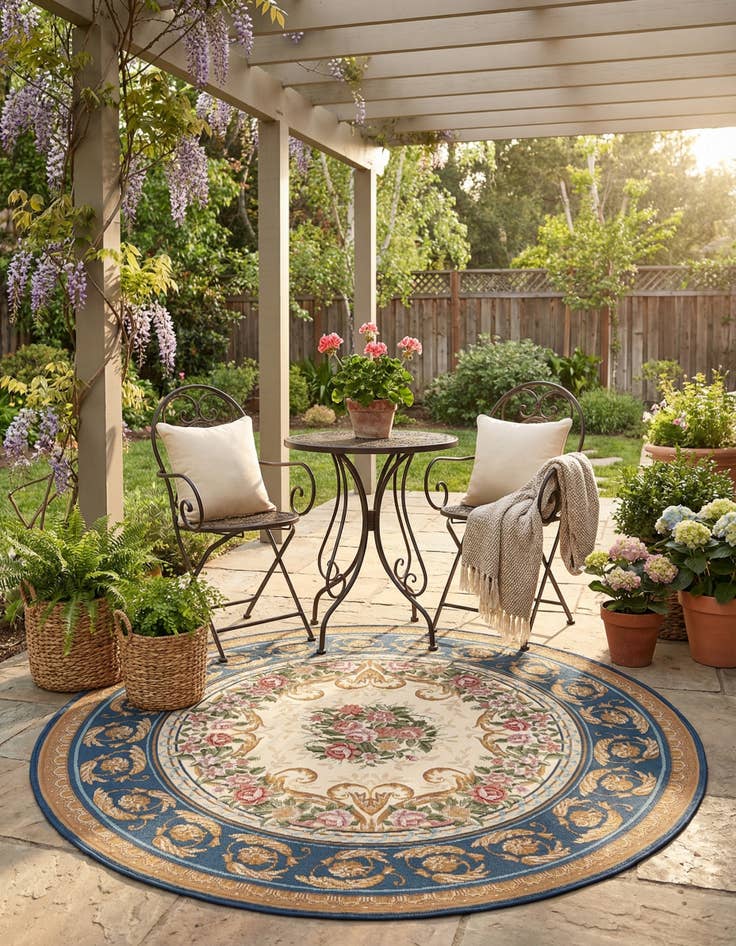 Detail image of 5' x 5'  Washable Traditional Indoor / Outdoor Round Rug