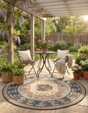 5' x 5' Easy-Clean Traditional Indoor / Outdoor Round Rug