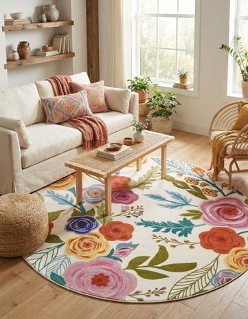 Ivory Blossom Round Rug