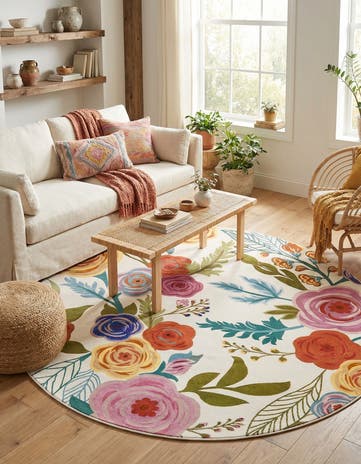 Ivory Blossom Round Rug