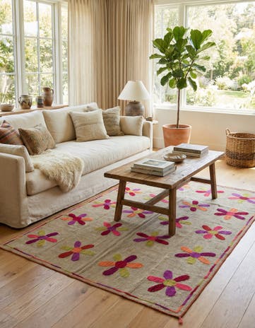 3' 11 x 5' 4 Hand Woven Kilim Suzani Wool Rug
