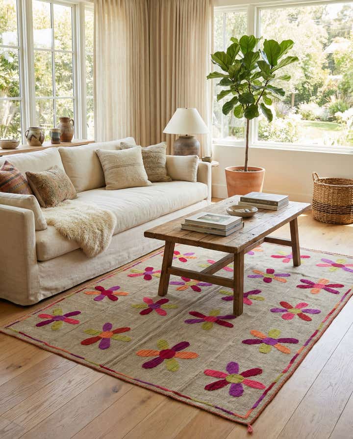 3' 11 x 5' 4 Hand Woven Kilim Suzani Wool Rug