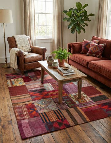 5' 1 x 6' 7 Hand Woven Kilim Patchwork Wool Rug