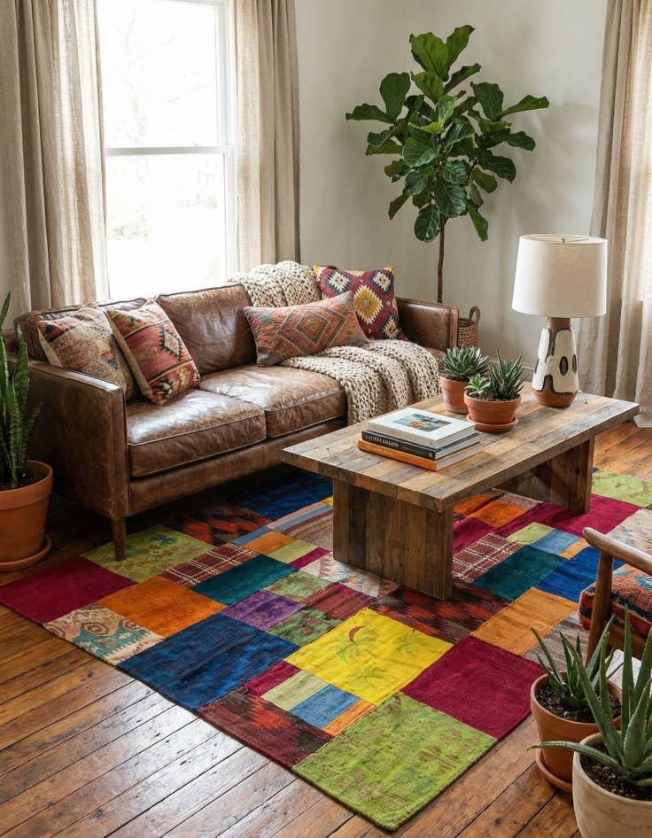 Detail image of  5' 7 x 7' 10  Hand Woven Kilim Patchwork Wool Rug