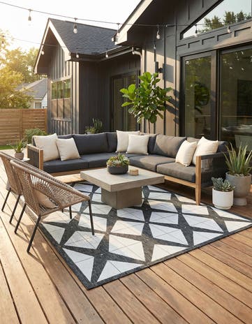 Black and White Easy-Clean Modern Indoor / Outdoor Square Rug