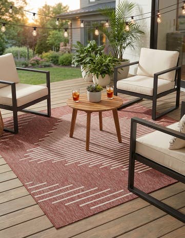 Rust Red Easy-Clean Modern Indoor / Outdoor Square Rug