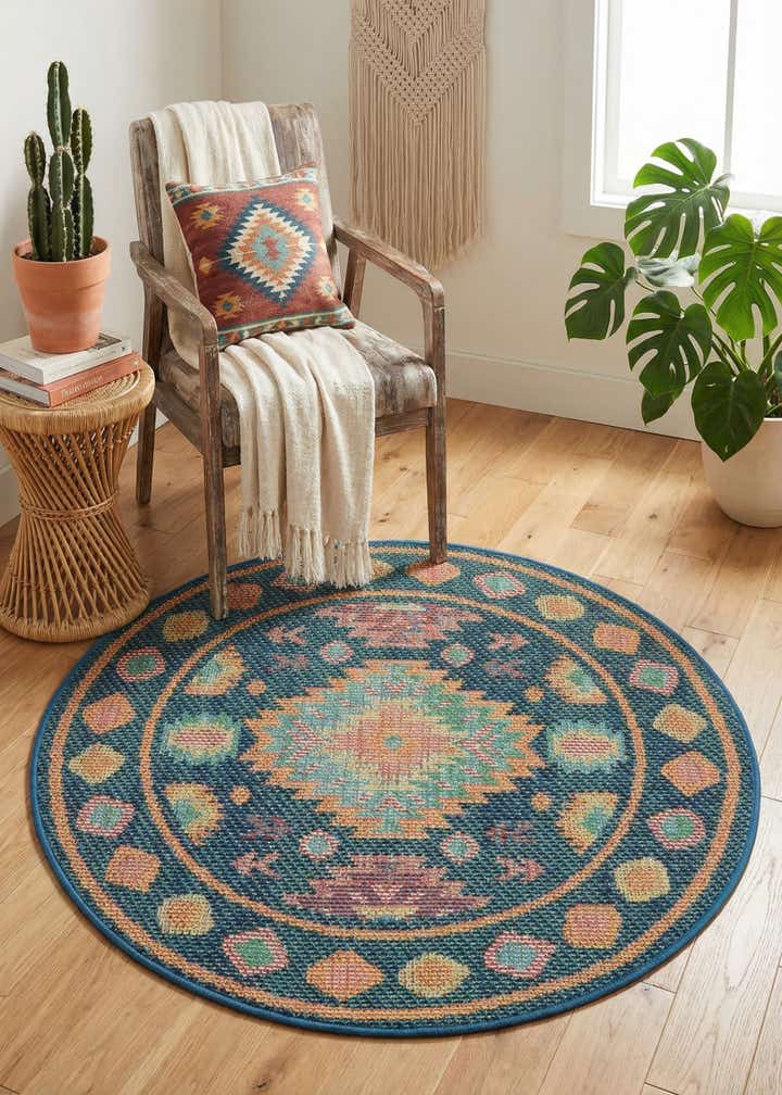 3' 3 x 3' 3 Easy-Clean Baja Indoor / Outdoor Round Rug