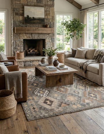 5' 9 x 8' 1 Hand Woven Kilim Maymana Wool Rug