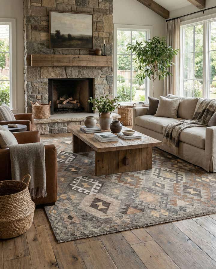 5' 9 x 8' 1 Hand Woven Kilim Maymana Wool Rug