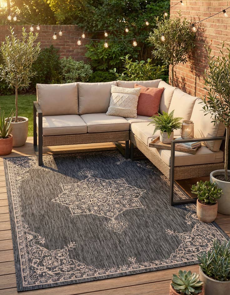 Detail image of 7' x 10'  Washable Traditional Indoor / Outdoor Rug