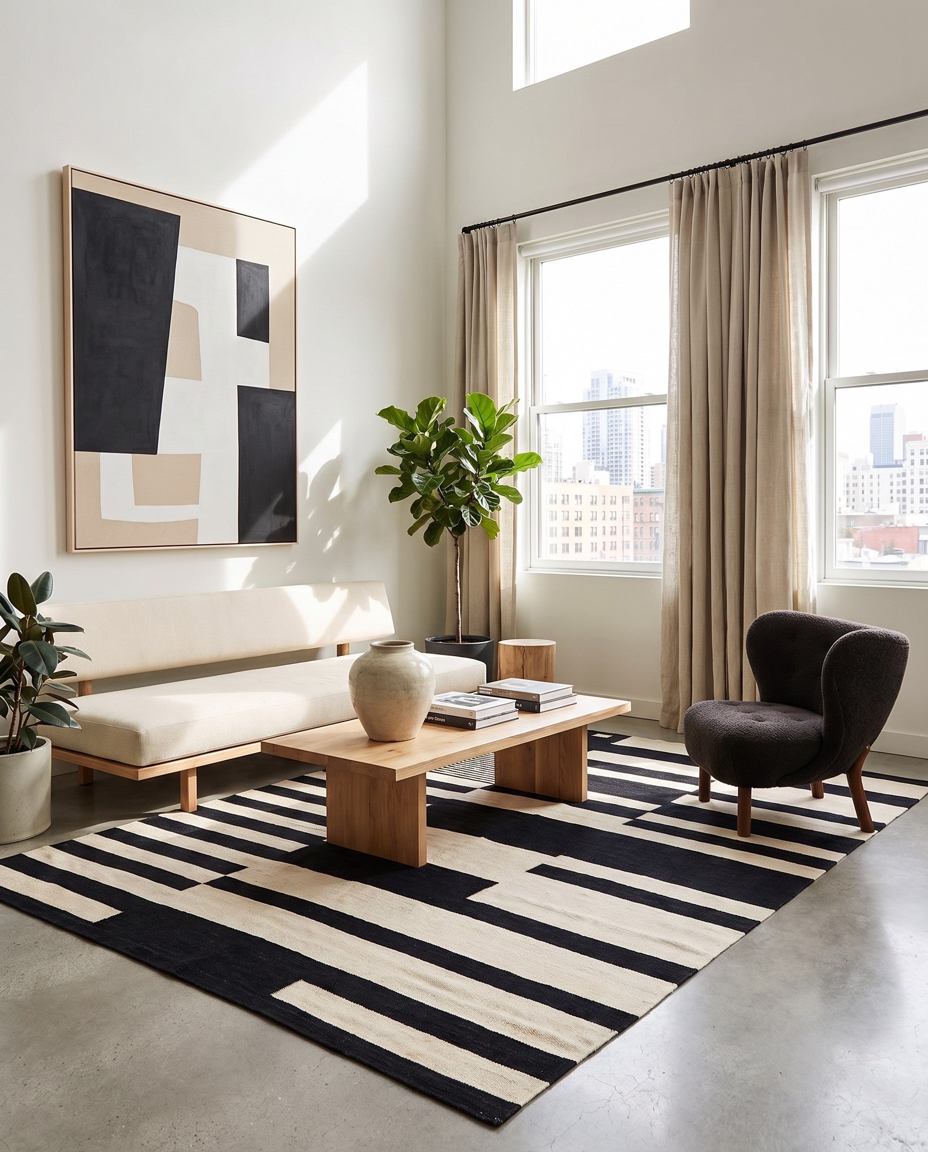 5' 1 x 6' 9 Hand Woven Kilim Modern Wool Rug