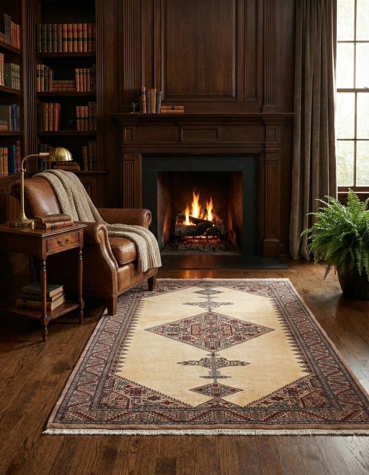 Detail image of  4' 3 x 5' 11  Hand Knotted Bokhara Wool Rug