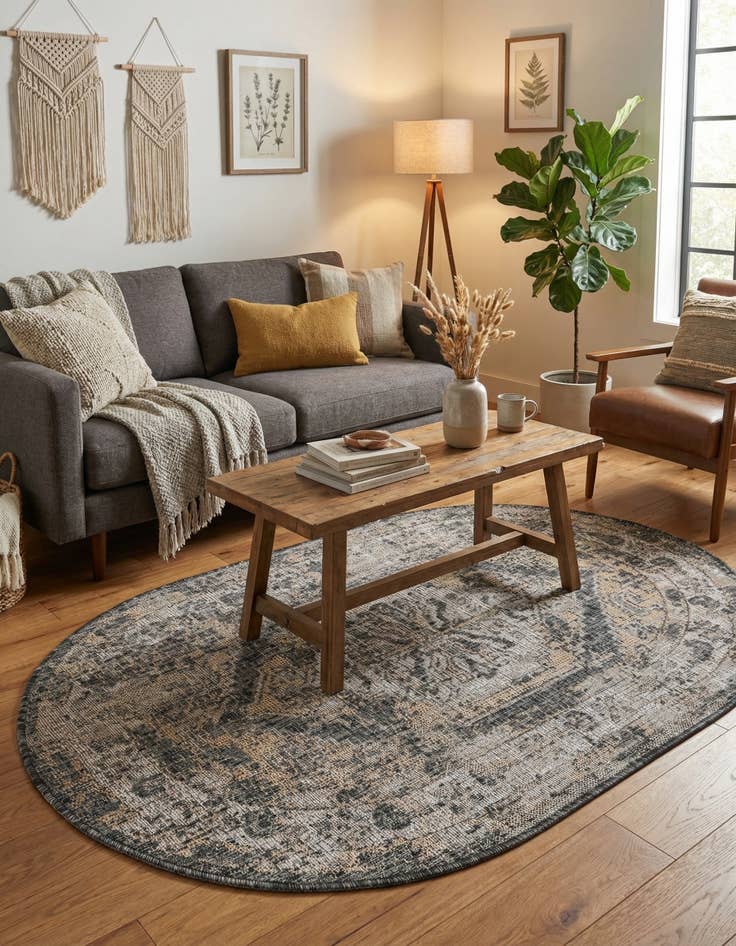 Detail image of 3' x 5' 3  Washable Traditional Indoor / Outdoor Oval Rug