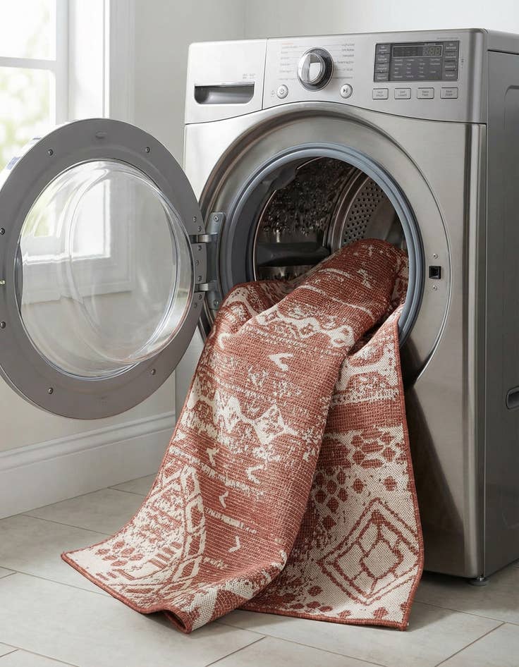 Detail image of 7' x 7'  Washable Bohemian Indoor / Outdoor Square Rug