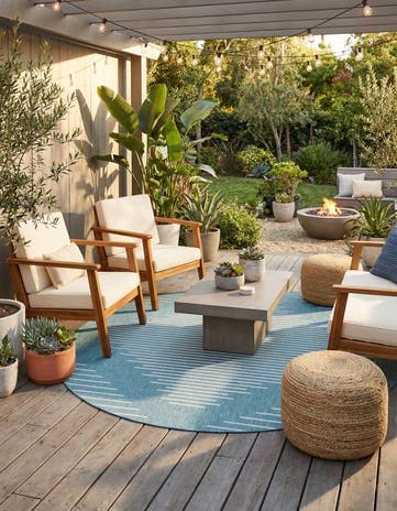 Light Aqua Easy-Clean Modern Indoor / Outdoor Round Rug