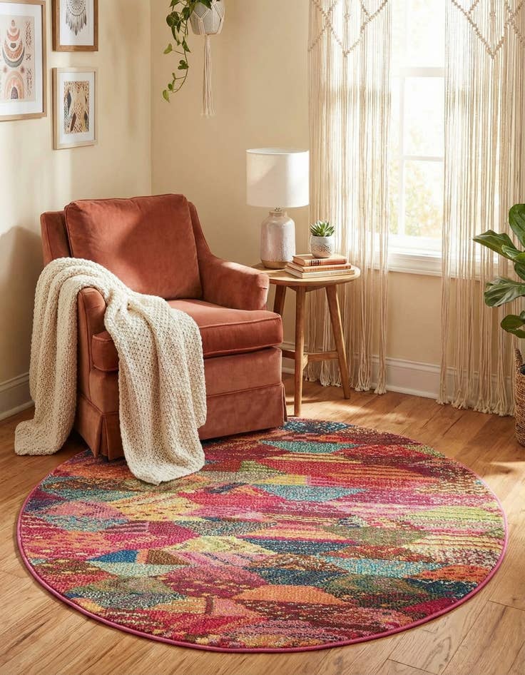 Detail image of 3' 3 x 3' 3  Washable Santa Fe Round Rug