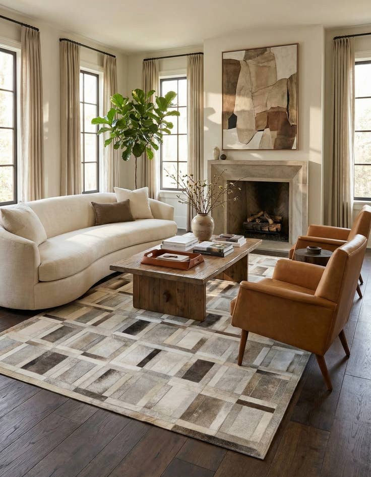 Detail image of  5' 4 x 7' 8 Cowhide Leather Rug