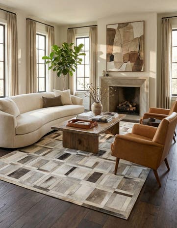 5' 4 x 7' 8 Cowhide Leather Rug