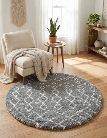 Gray Marrakesh Shag Round Rug