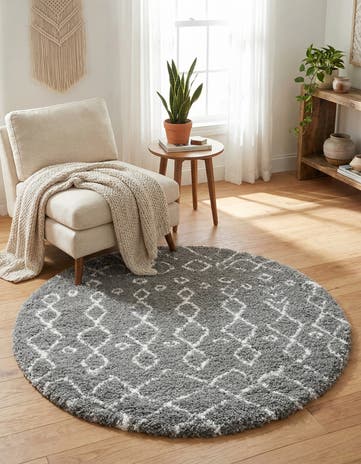 Gray Marrakesh Shag Round Rug