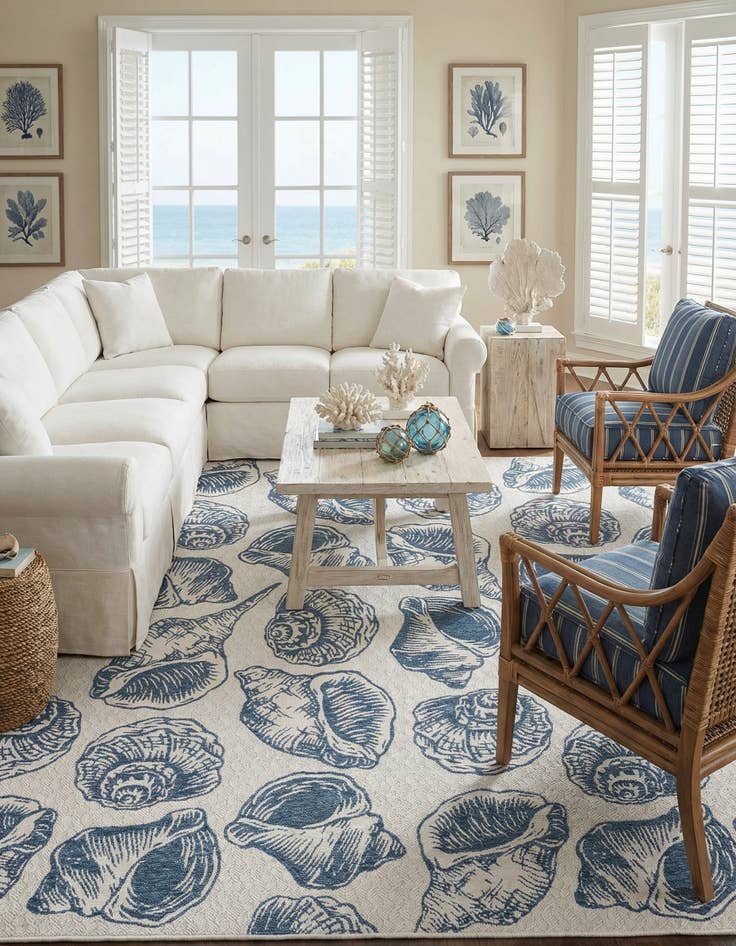 Detail image of  13' x 13'  Washable Coastal Indoor / Outdoor Square Rug