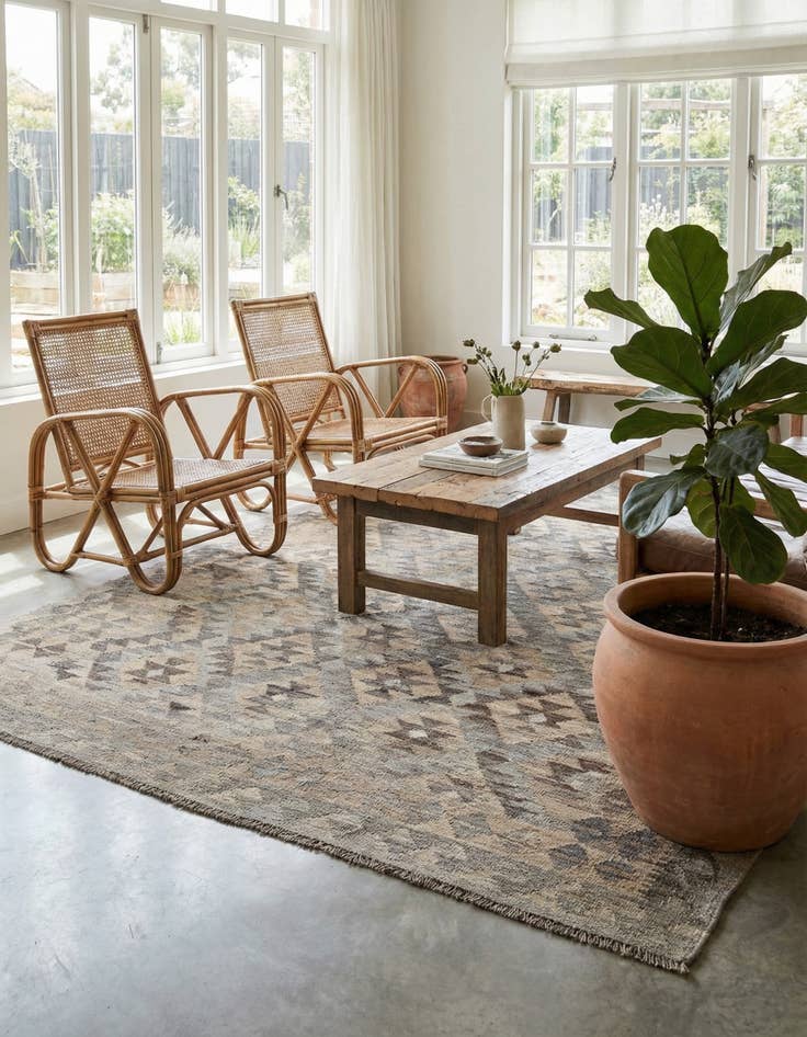 Detail image of 5' 1 x 6' 6  Hand Woven Kilim Maymana Wool Rug