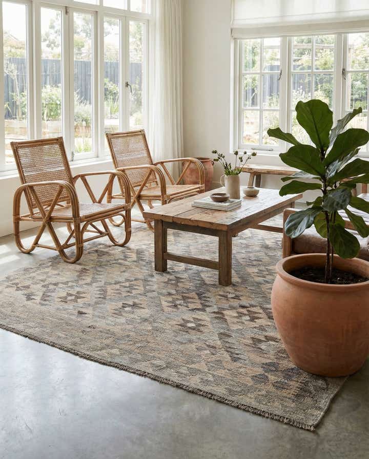 5' 1 x 6' 6 Hand Woven Kilim Maymana Wool Rug