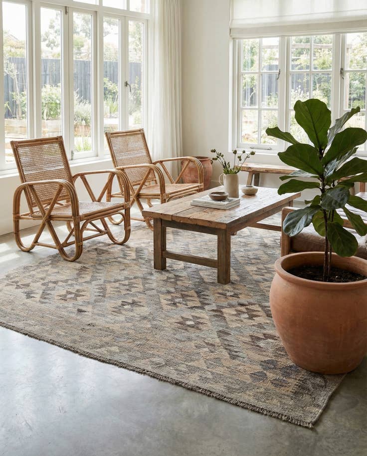 Detail image of 5' 1 x 6' 6 Hand Woven Kilim Maymana Wool Rug