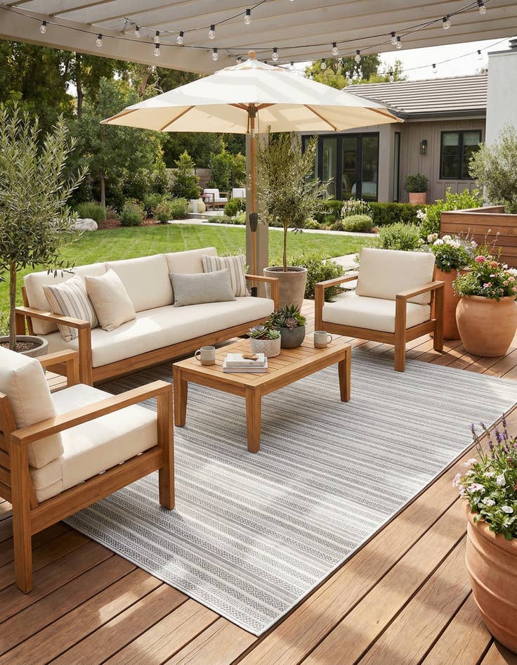 Detail image of 9' x 12' Easy-Clean Ribbon Indoor / Outdoor Rug