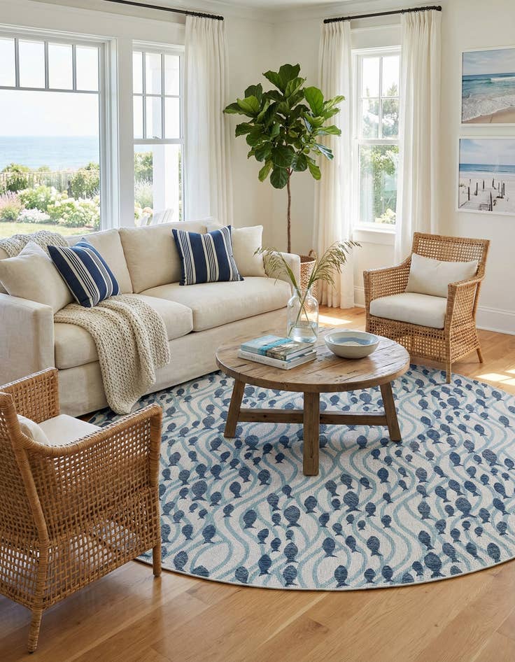 Detail image of  13' x 13'  Washable Coastal Indoor / Outdoor Round Rug