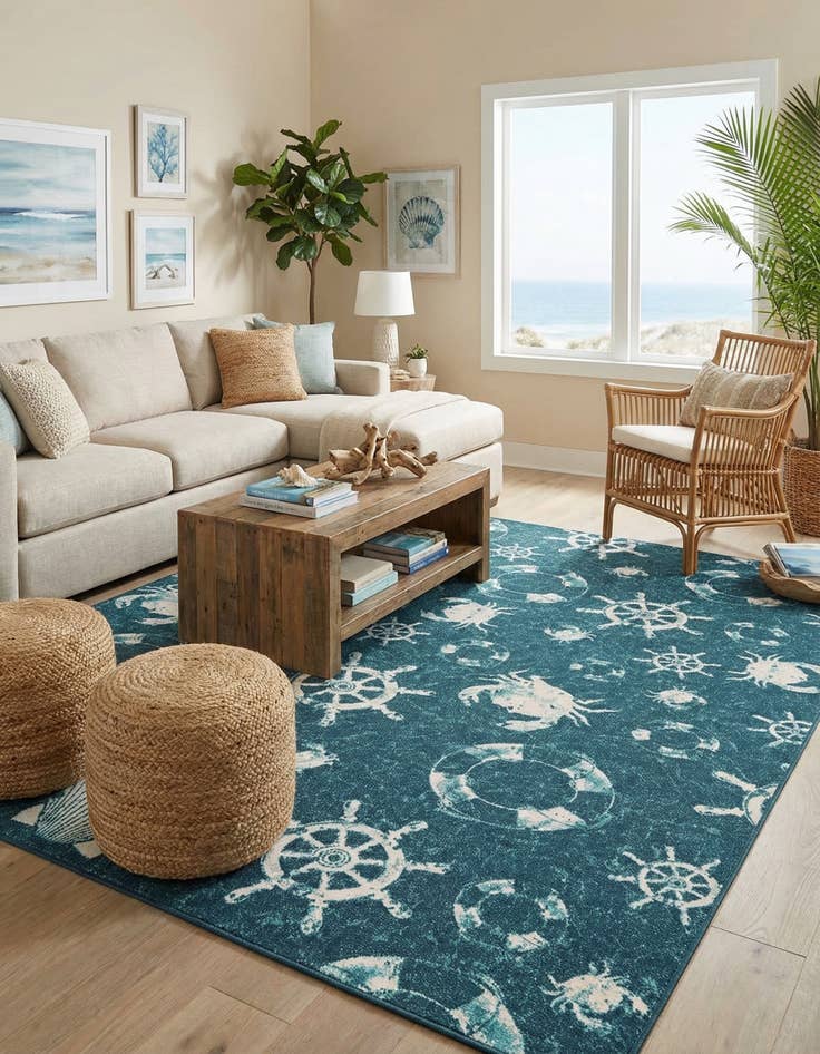 Detail image of 9' x 12'  Washable Coastal Indoor / Outdoor Rug
