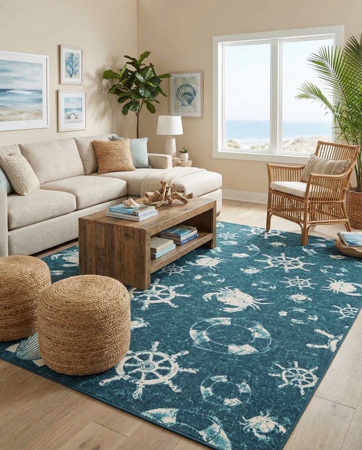 Detail image of 9' x 12' Easy-Clean Coastal Indoor / Outdoor Rug