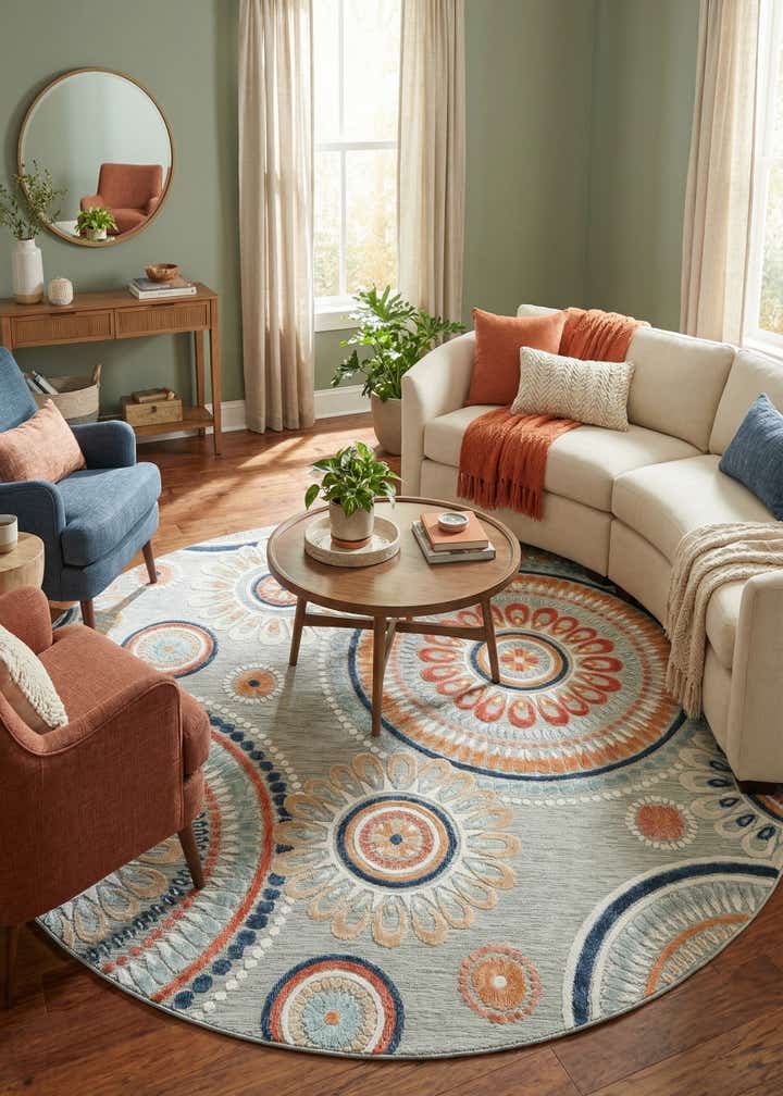 8' 2 x 8' 2 Easy-Clean Botanical Indoor / Outdoor Round Rug
