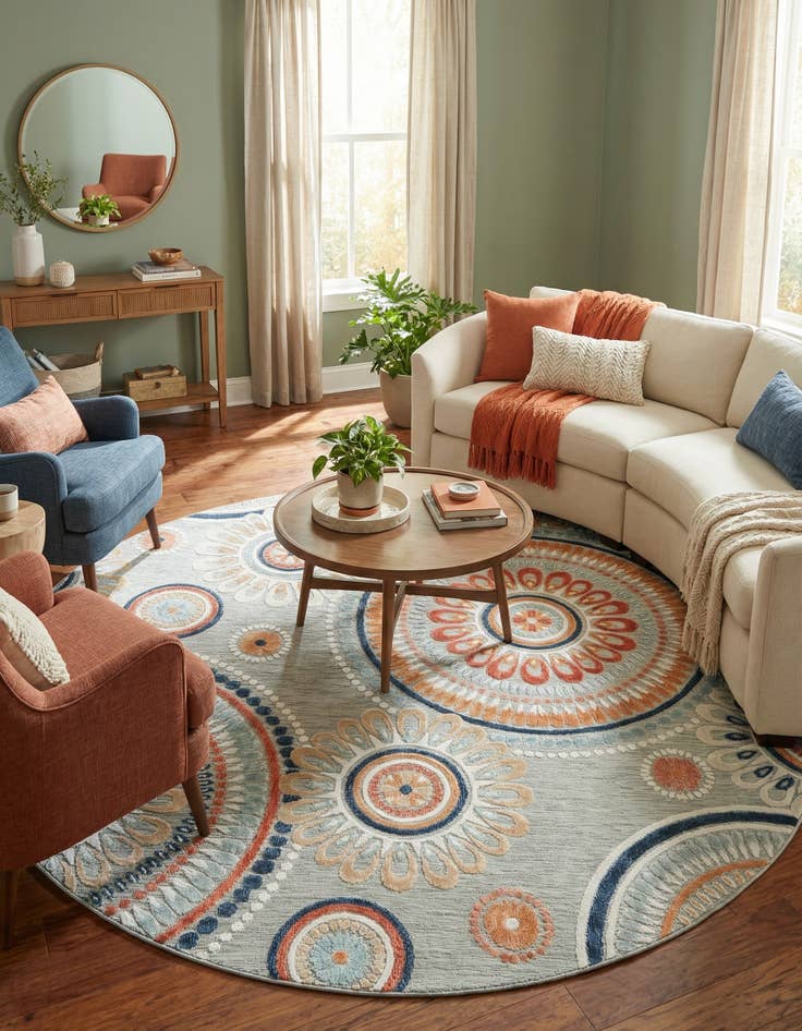 Detail image of 8' 2 x 8' 2  Washable Botanical Indoor / Outdoor Round Rug