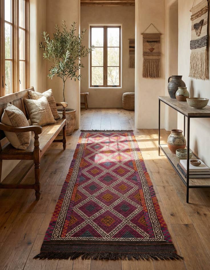 Detail image of 2' 4 x 8'  Hand Knotted Kilim Fars Persian Wool Runner Rug