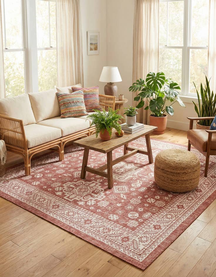 Detail image of 10' x 10'  Washable Aztec Indoor / Outdoor Square Rug