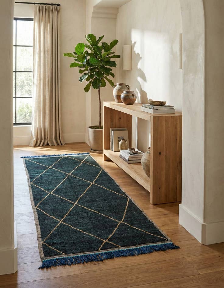 Detail image of 4' 10 x 9'  Hand Knotted Moroccan Wool Runner Rug