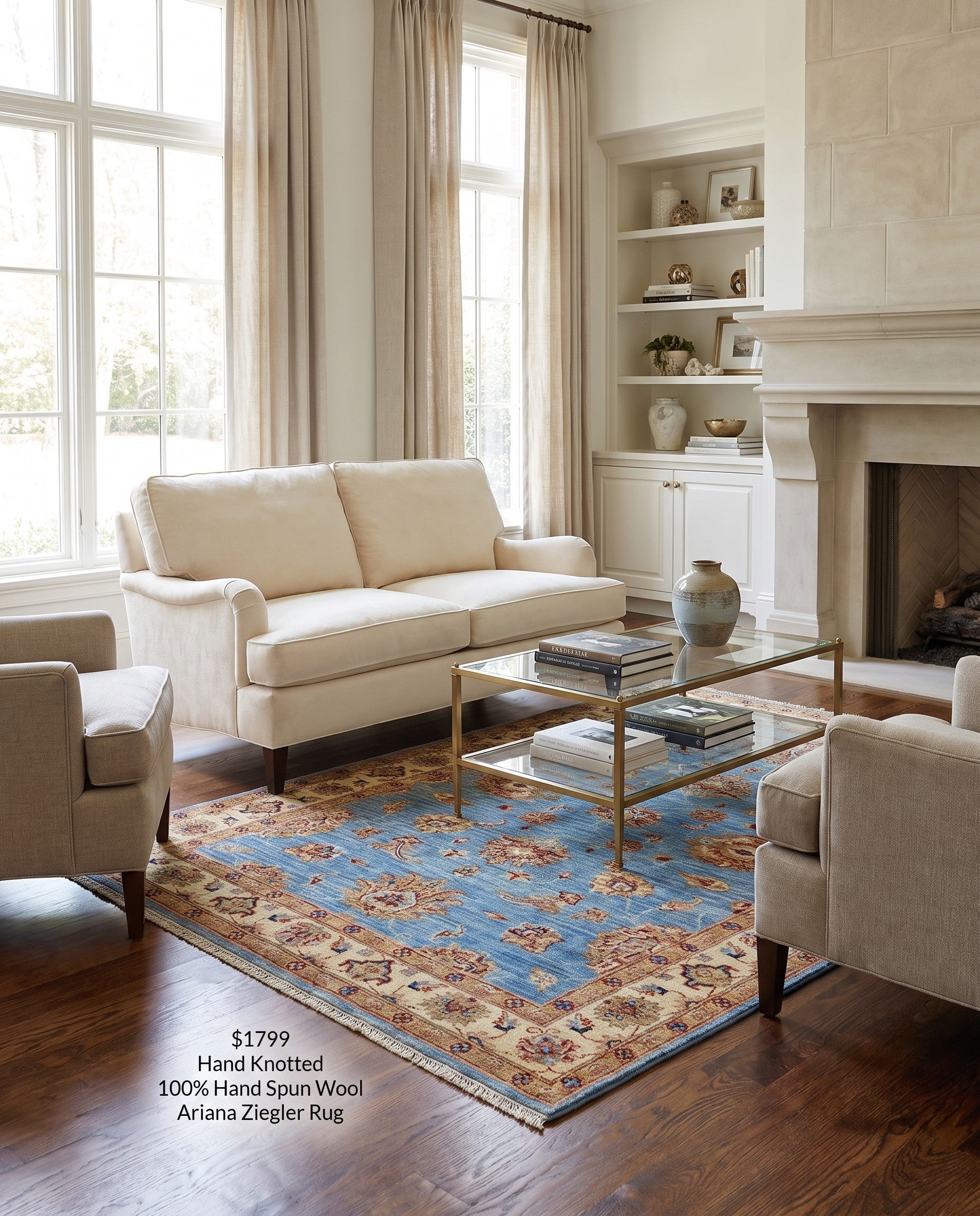 4' 1 x 6' Hand Knotted Ariana Ziegler Rug