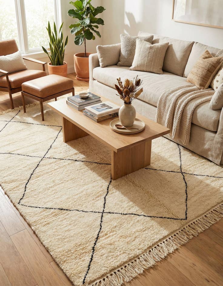 Detail image of 6' 8 x 9' 6 Hand Knotted Moroccan Wool Rug