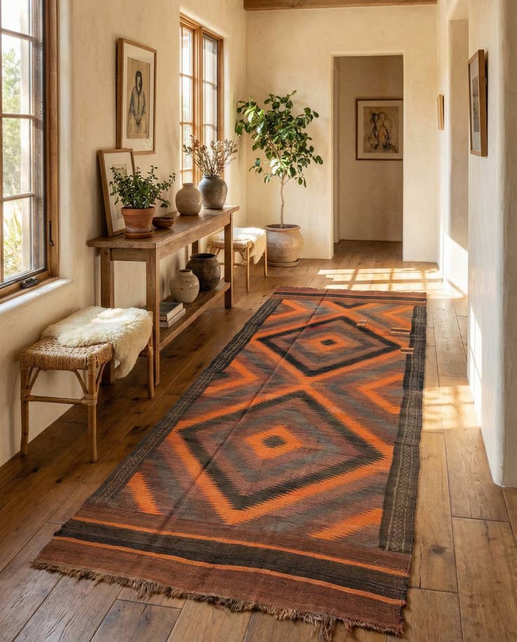 Detail image of 4' x 10' 8 Hand Woven Kilim Fars Wool Runner Rug