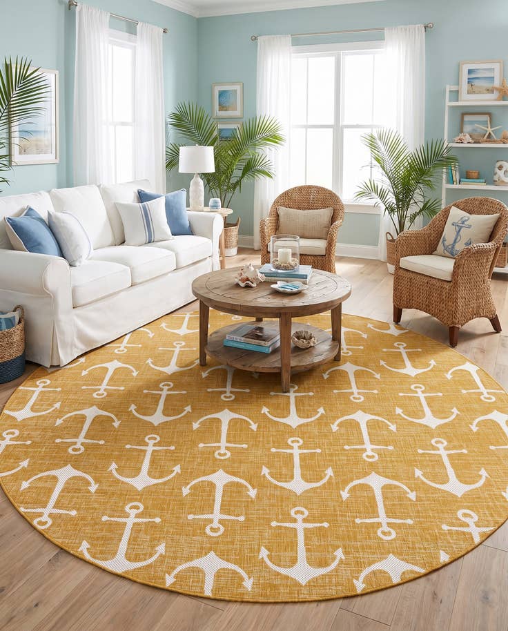 Detail image of 10' x 10' Easy-Clean Coastal Indoor / Outdoor Round Rug