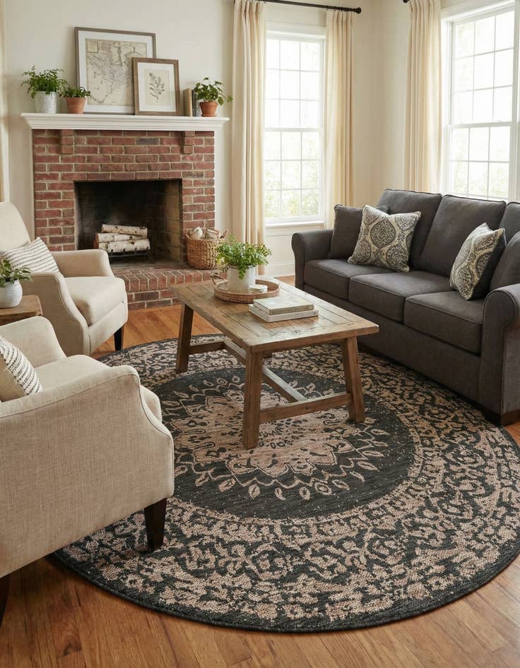 Detail image of  6' x 6'  Washable Traditional Indoor / Outdoor Round Rug