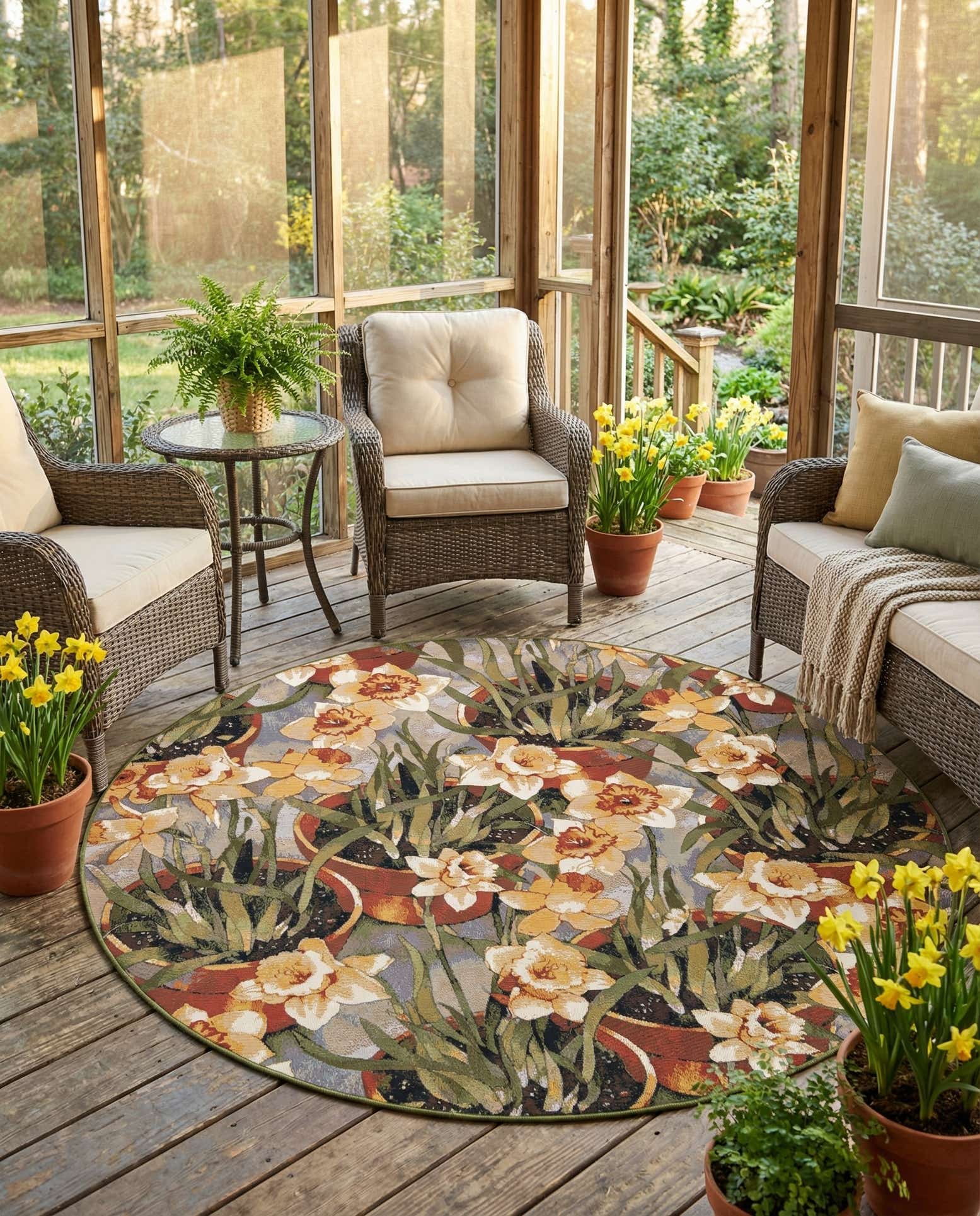 7' 10 x 7' 10 Easy-Clean Botanical Indoor / Outdoor Round Rug