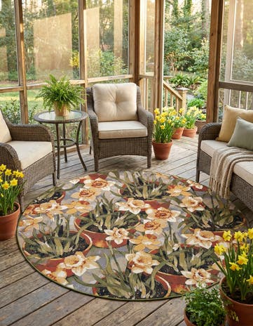 7' 10 x 7' 10 Easy-Clean Botanical Indoor / Outdoor Round Rug