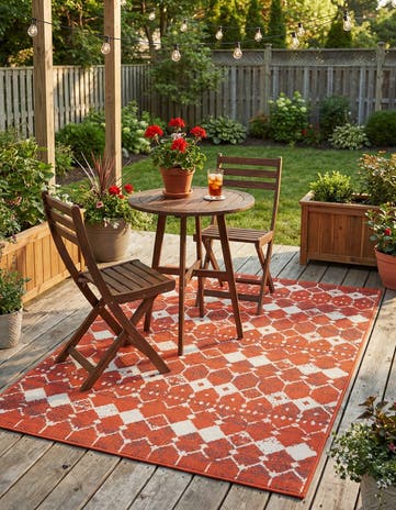 Rust Red Easy-Clean Lattice Indoor / Outdoor Rug